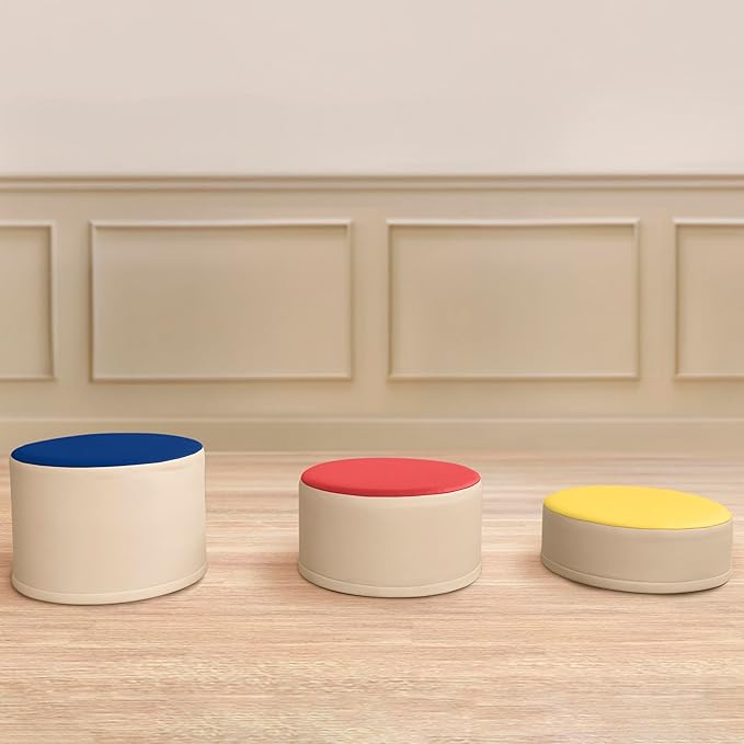 Back2School Express Round Two-Tone Ottomans, Flexible Seating, Assorted, 3-Piece