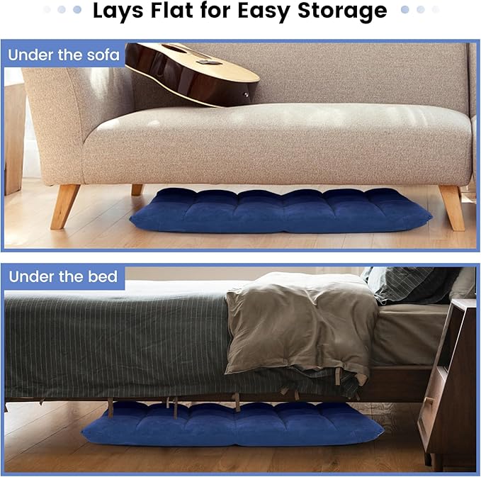 MAT EXPERT 14-Position Floor Chair, Floor Gaming Chair w/Soft Coral Fleece, Alloy Steel Frame, Padded Lazy Couch Recliner, Floor Chair with Back Support for Reading, Meditating (Blue)