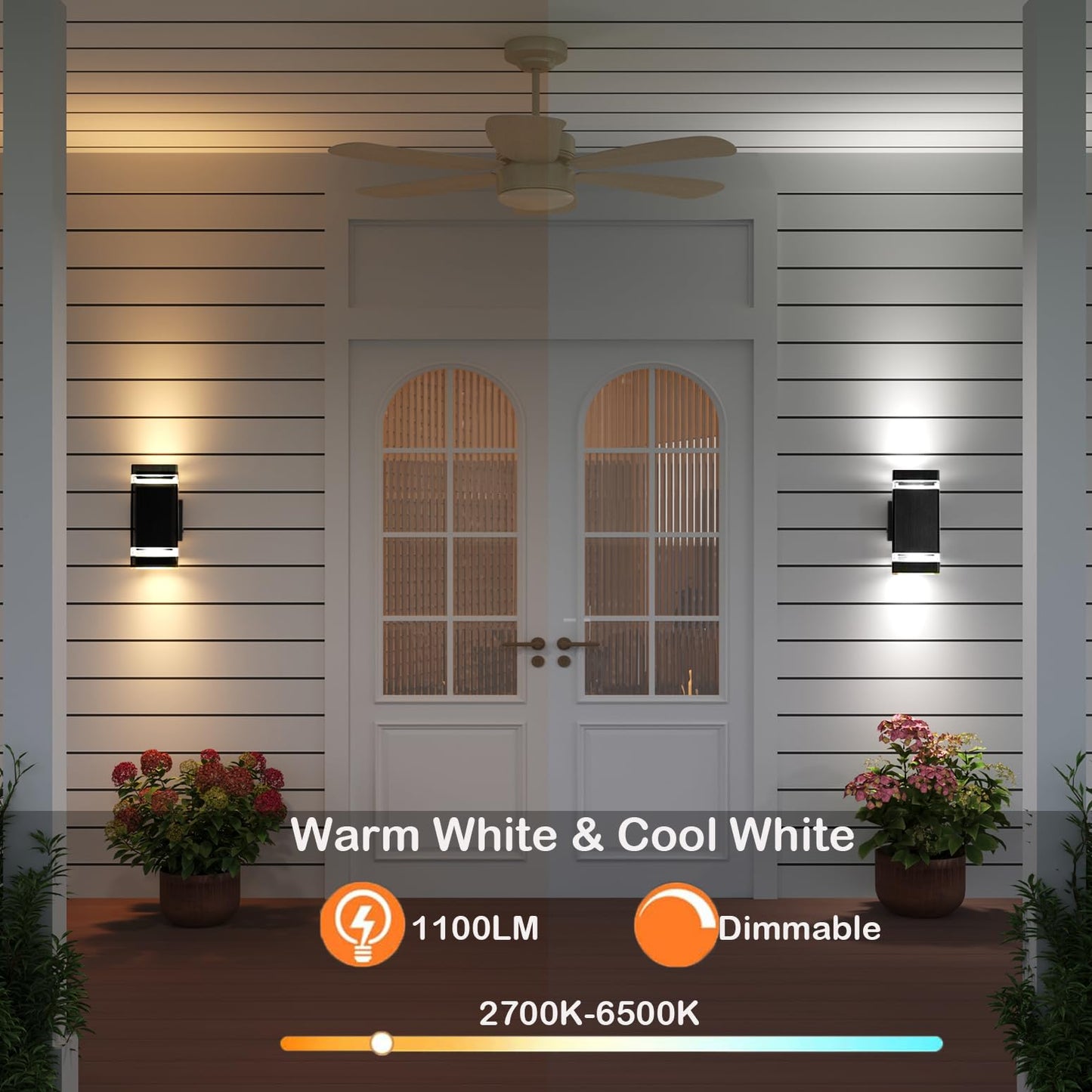 rosykite Mi.Light RF Remote Control RGB Colour Changing Lighting LED Double Up and Down Outdoor Wall Light,White Temperature 2700k- 6500k RGB+CCT Exterior Wall Lighting (3 Pack)