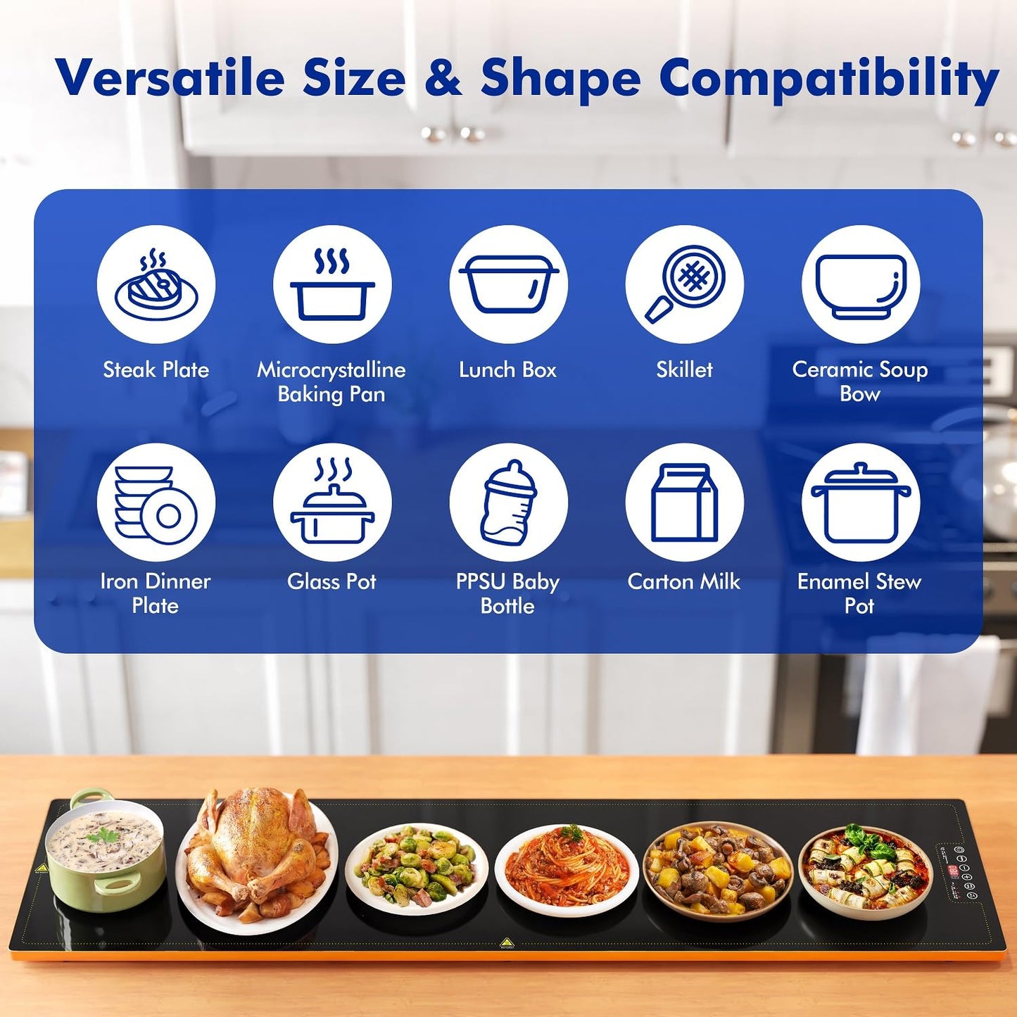 Electric Warming Trays for Buffets Party - 48x14 Inch Food Warmers, Buffet Servers and Warmers - Extra Large Hot Plate with Fast Heating & Adjustable Temp for Restaurants, Events