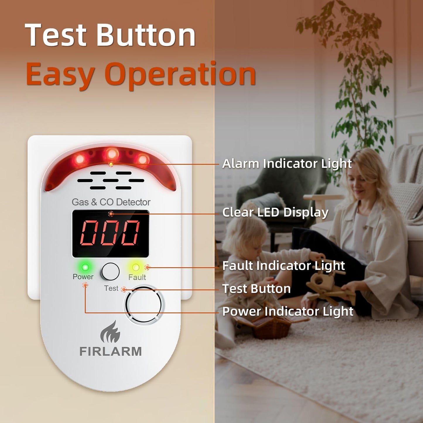 Firlarm Gas and Carbon Monoxide Detector Plug-in, Portable 2-in-1 Natural Gas Leak Alarm & CO Detector with LED Digital Display, Loud 85dB Alert for Home, Kitchen, Garage, Apartment, and Travel Use