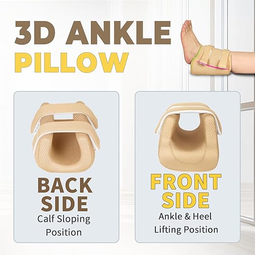 Ehucon 3D Heel Protectors Bed Sore Pillow Cushion for Pressure Sores,Foot Pillows Support Boot for Bedridden Patients Supplies, Ankle Pillow Heel Protector for Heel Pain（Khaki Pack of 1）