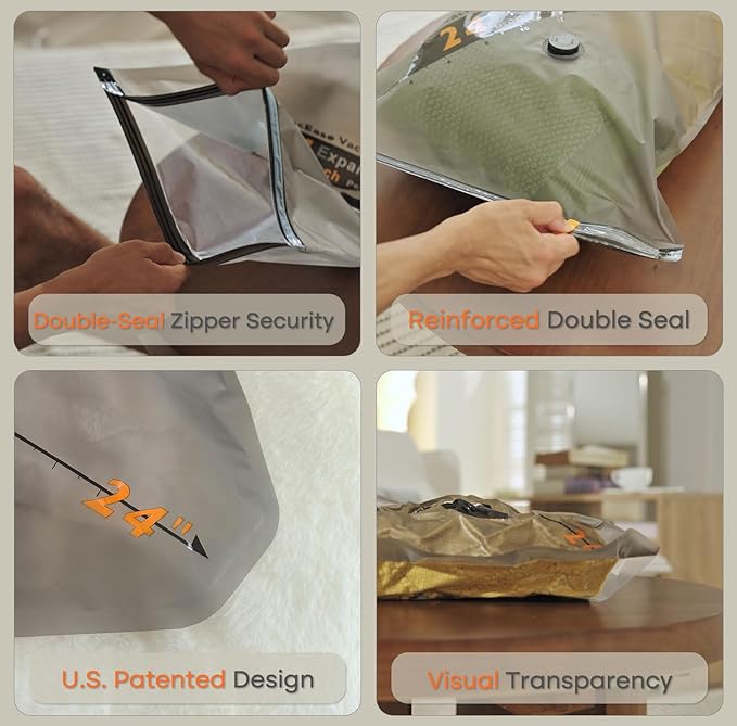15 Pack 28" Vacuum Bags for Storage - No Pump, Compact & Airtight
