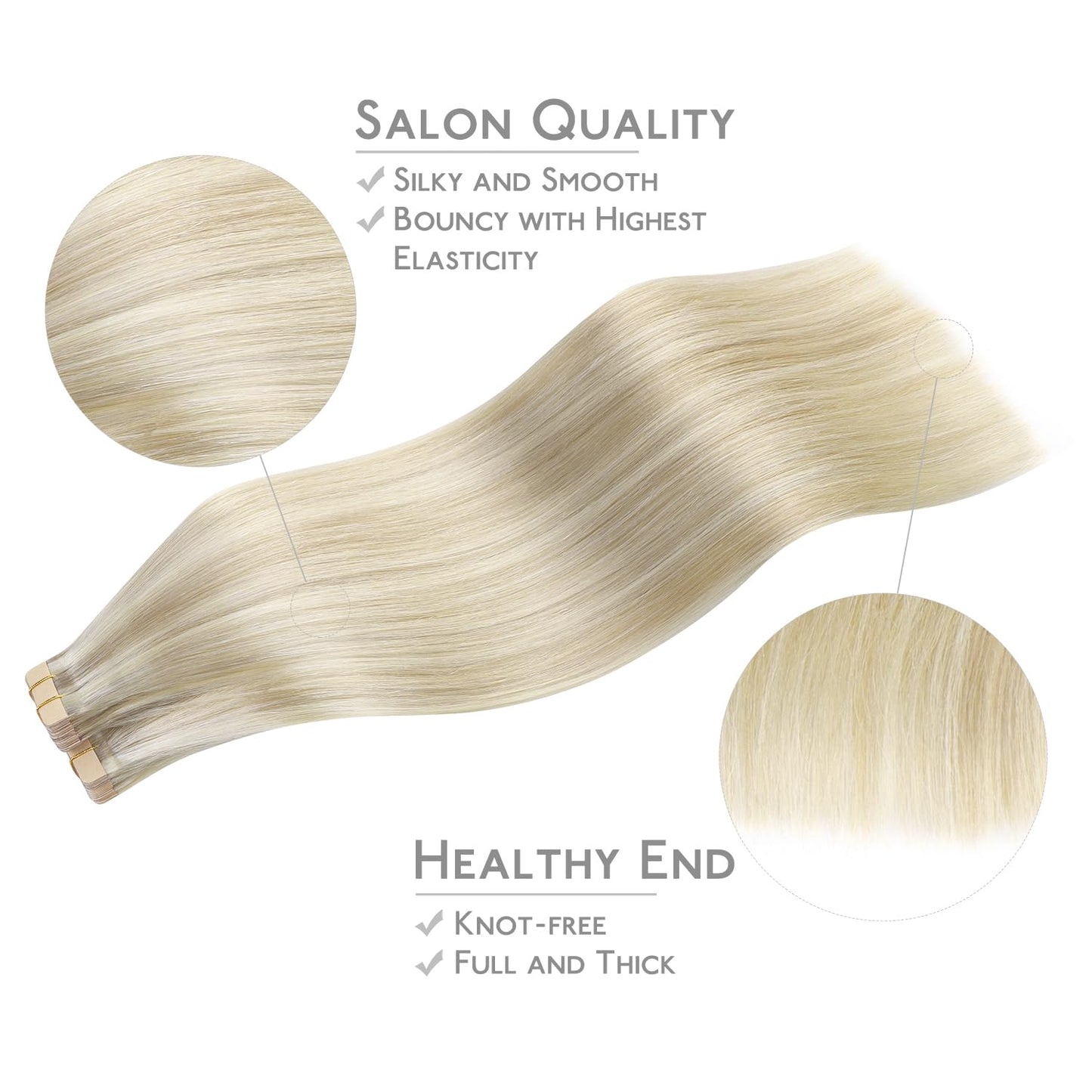 WENNALIFE Tape in Hair Extensions Human Hair, 40pcs 100g 24 inch Ash Blonde Highlighted Platinum Blonde Hair Extensions Real Hum