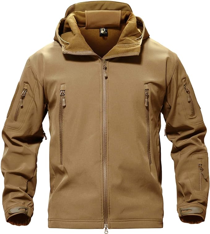 TACVASEN Men's Special Ops Military Tactical Soft Shell Winter Warm Fleece Lined Jacket Rain Hood Coat Hiking Snowboard