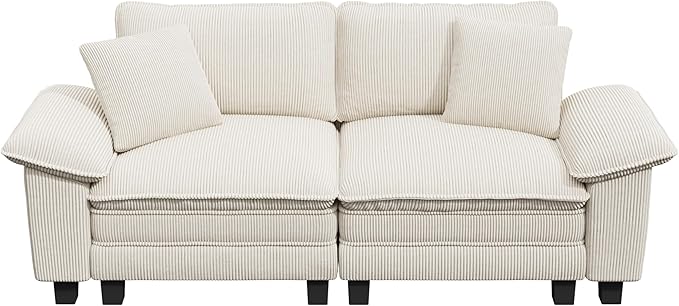 MIXPATIO 87" Cloud Modular Sectional Loveseat, 2-Seater w/Deep Seat & Removable Arms, Plush Corduroy for Small Living Room & Apartment - Beige
