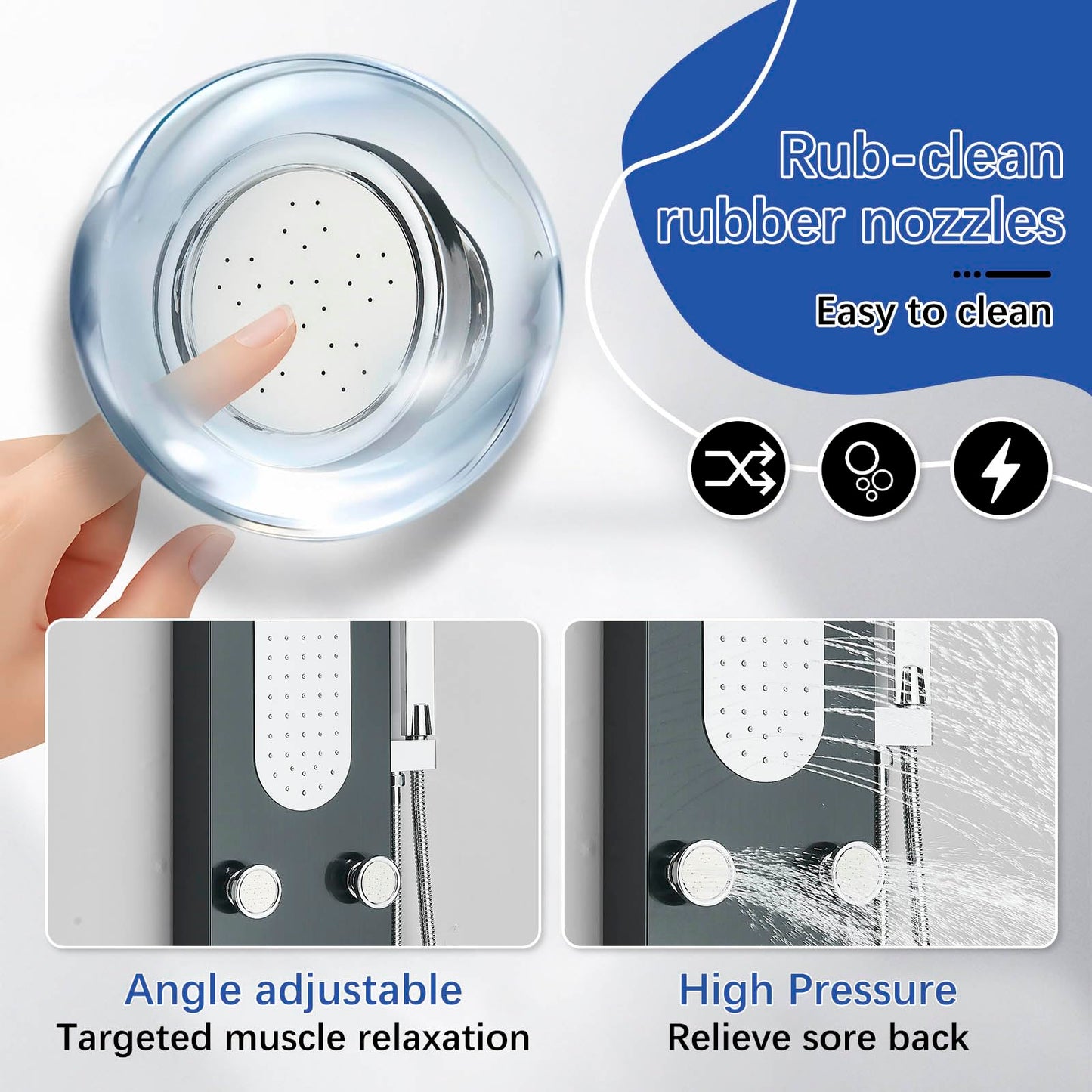 Luxury Shower Tower System with LED Shower Head, 5-Function Shower Column with Rainfall Waterfall Shower Head, 4 Body Jets, Handheld and Tub Spout,Body Waterfall Shower Panel Tower System Black-8125