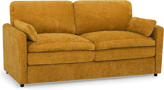 ACMEASE 69” Chenille Loveseat Sofa w/Arm Pillows, Upholstered 2-Seater Sofa w/Comfortable Back Cushions, Modern 2 Seats Couch w/High-Density Foam for Living Room, Apartment, Office, Yellow