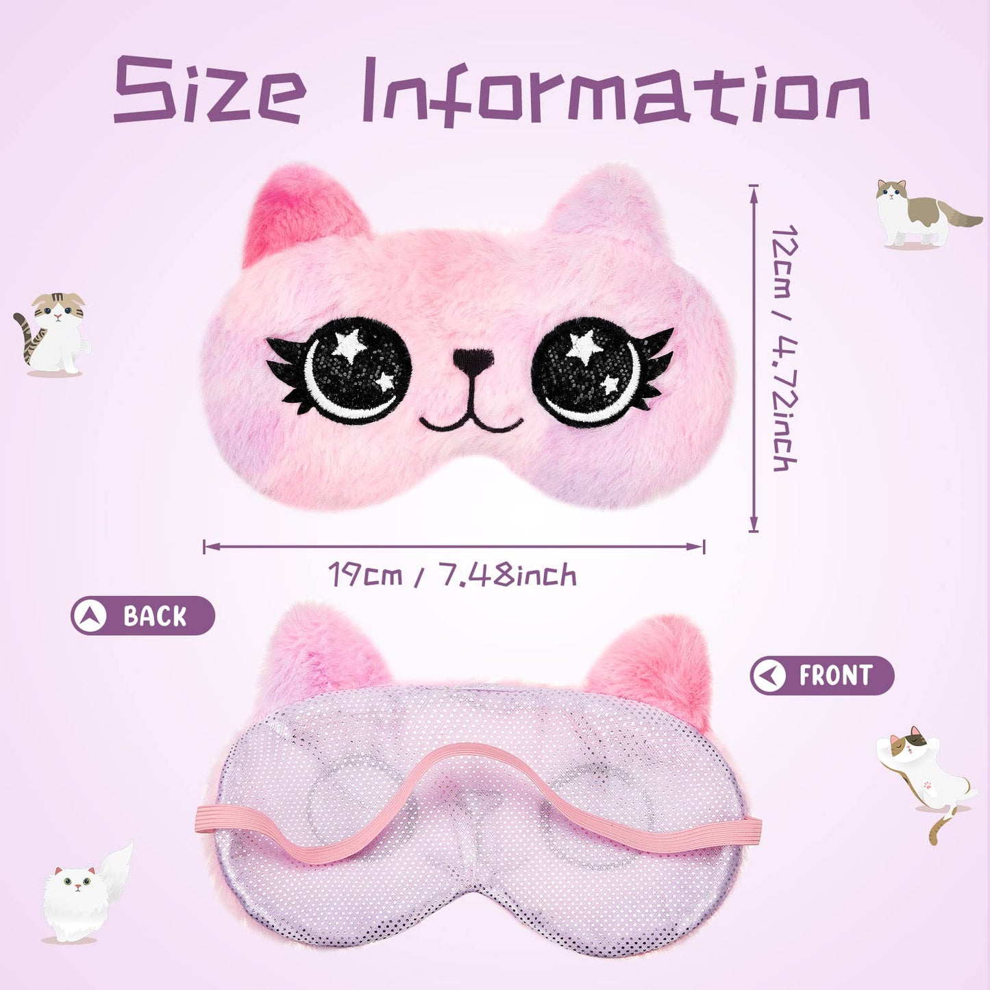 3 Pieces Sleep Mask for Kids, Girls Plush Sleeping Eye Cover Soft Eye Blindfold Cover Animal Shade for Kids(Purple, Big Eyes Style)