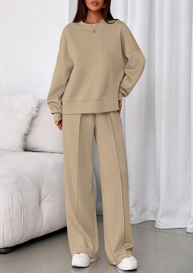 PRETTYGARDEN 2 Piece Sets For Women Fall Trendy Long Sleeve Sweatshirt Wide Leg Pants Loungewear Set Matching Sweatsuit