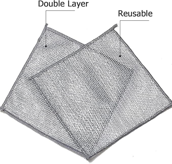 YinQin 5 PCS Double Layer Stainless Steel Scrubber Wire Dishwashing Cloth Non Scratch Stainless Steel Mesh Dish Cleaning Cloth 20x20 cm Metallic Wire Cleaning Rag Towel for Kitchen Dish Sink Stove Top