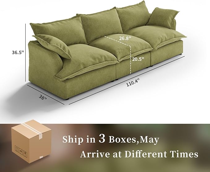 Intuition Decor 110.4" Cloud Sectional Couch,L Shaped Down Fill Modular Modern Sectional Sofa,Fluffy Couch with Removable & Washable Cushion Covers,Corner for Living Room,Olive Green