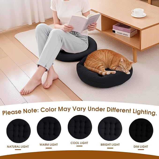 4Pcs Floor Pillows for Adults, 22x22x6 Inch Meditation Cushions, Large Round Sitting Cushion Living Room Memory Foam Pillow for Sitting (4, Black, 22x22x6 Inch)