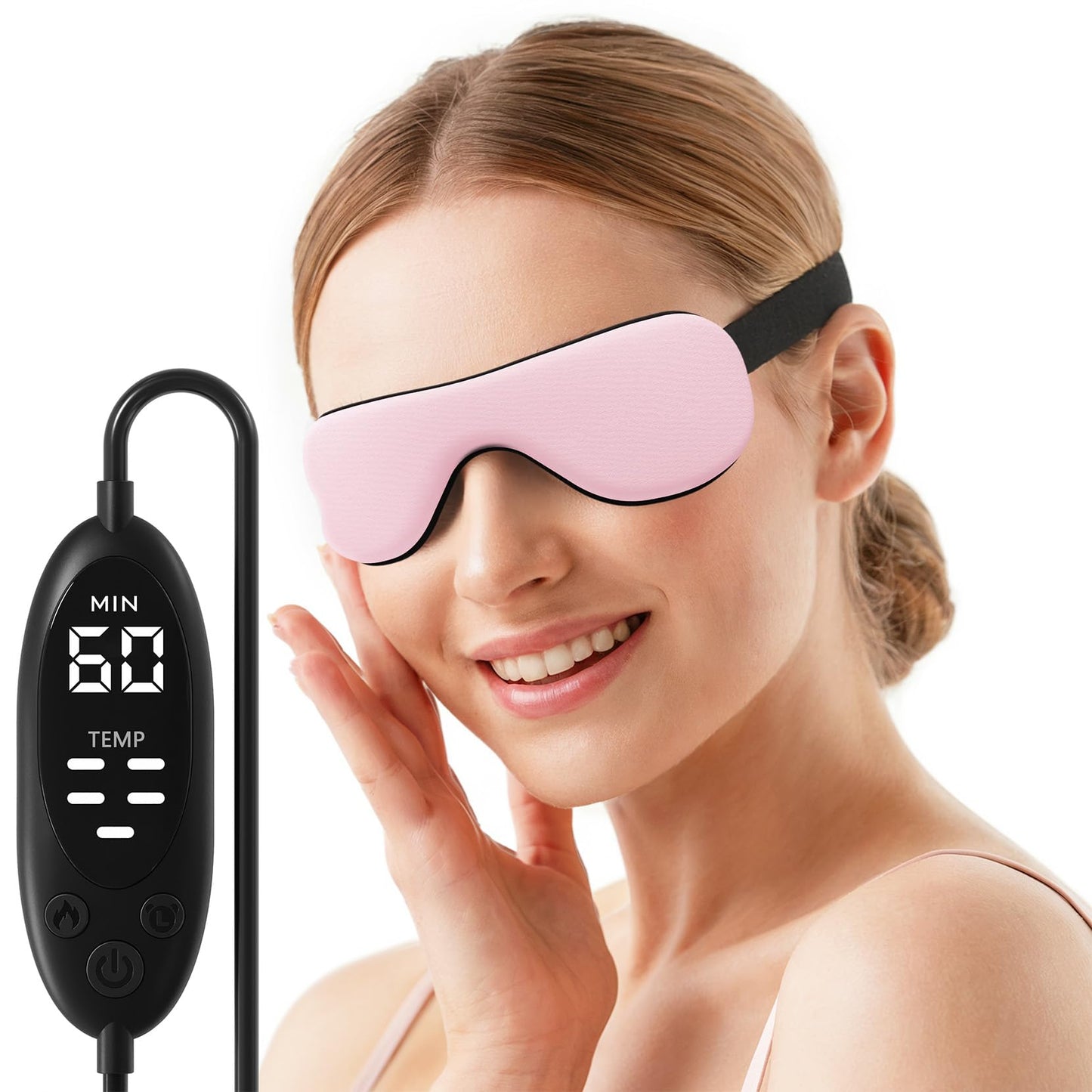 Heated Eye Mask – Warm Compress for Dry Eyes, USB Electric Heating Pad for Stye & Chalazion Eye Treatment, Eye Sleep Mask for Dark Circles and Puffiness Relief (Pink)