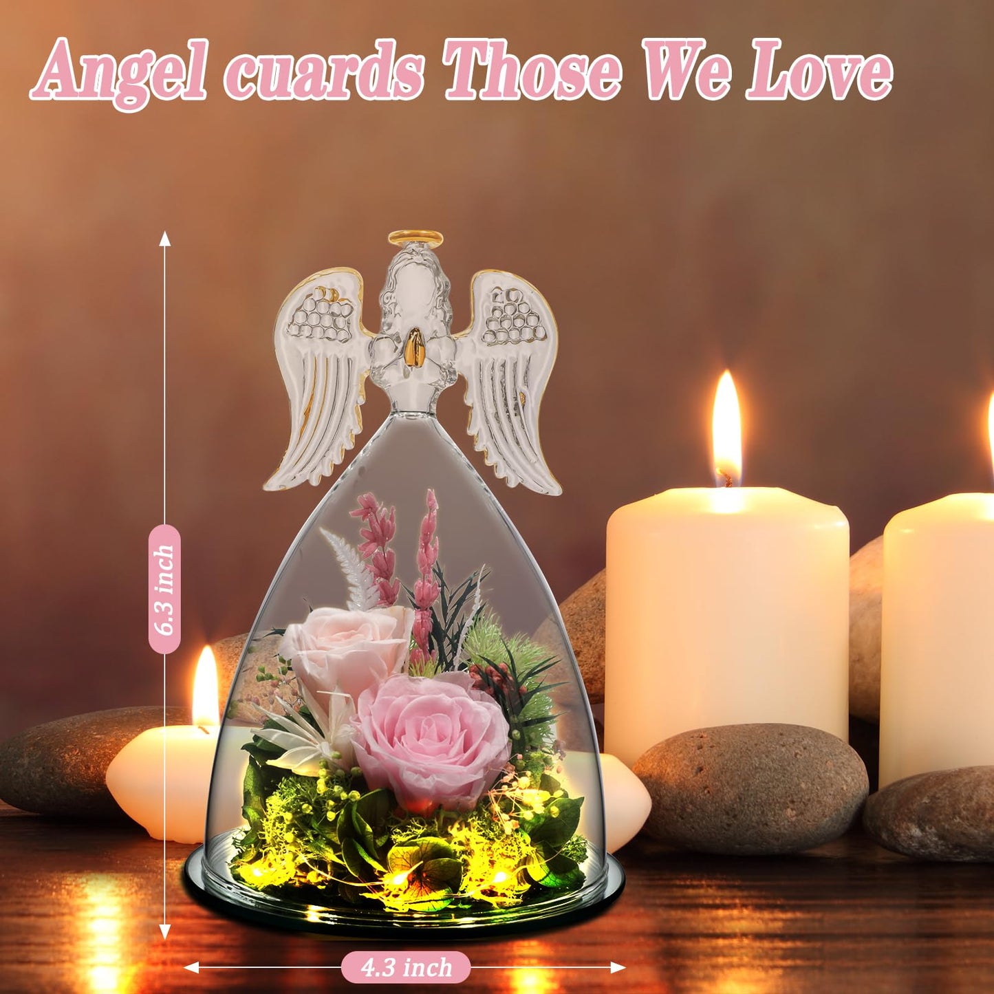 DIYROSEX Angel Roses for Women Preserved Flowers for Delivery Prime Long-Lasting Real Flowers with LED Light as Birthday for Mom Grandma Wife Mother Friend (Light Pink)