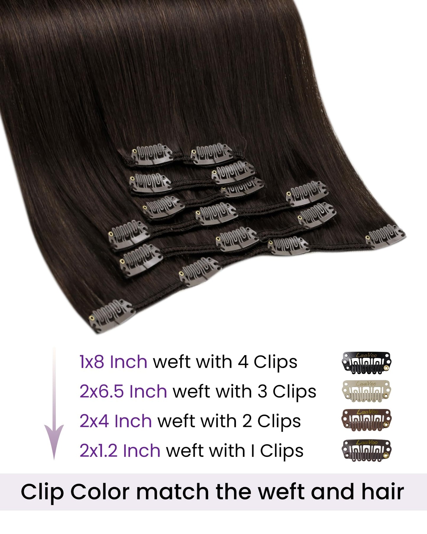 LaaVoo Clip in Hair Extensions Real Human Hair Brown Human Hair Clip in Extensions Darkest Brown Hair Extensions Clip ins Silky