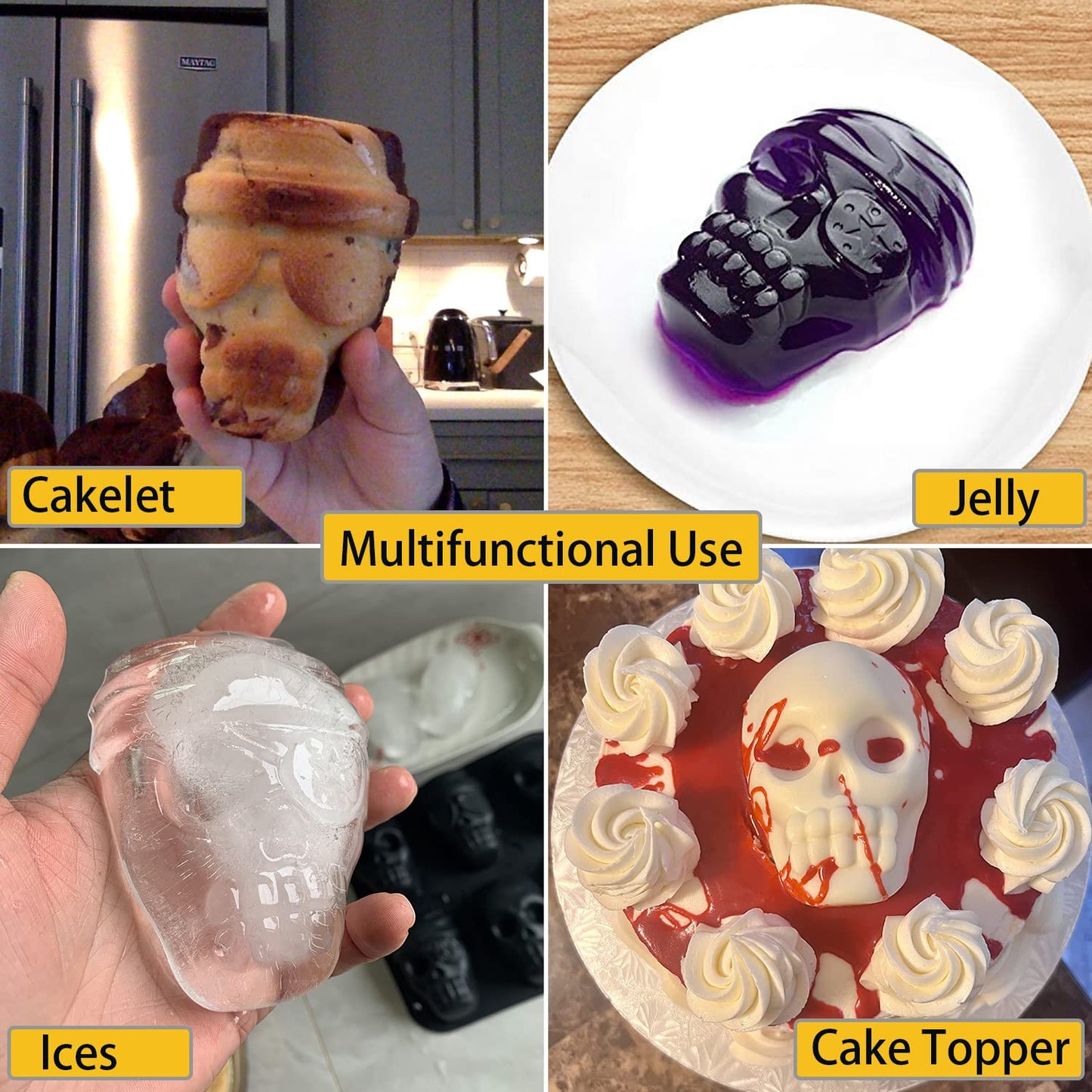 JETKONG Skull Cake Pan Silicone Skull Cakelet Mold Skull Pirate Cake Tin Baking Pan (Black)