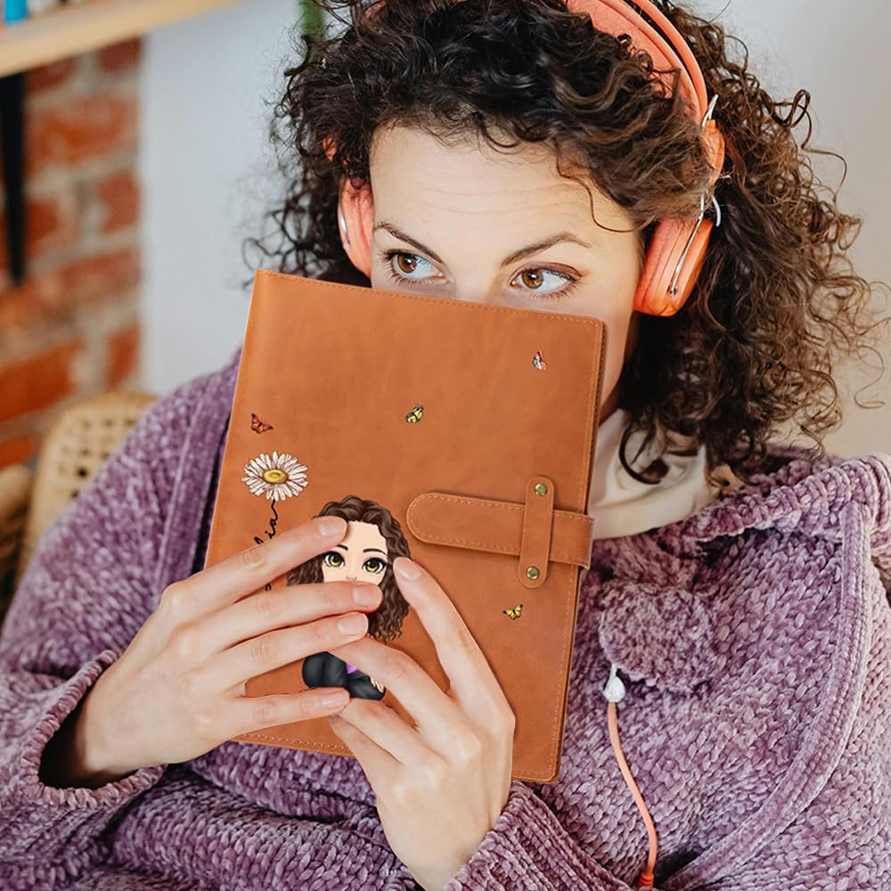 CALLIE Personalized A5 Sketchbook Cover with Storage Pocket - Custom Name and Cartoon Character on PU Leather Notebooks Cover - Gifts for Teachers Artists Students