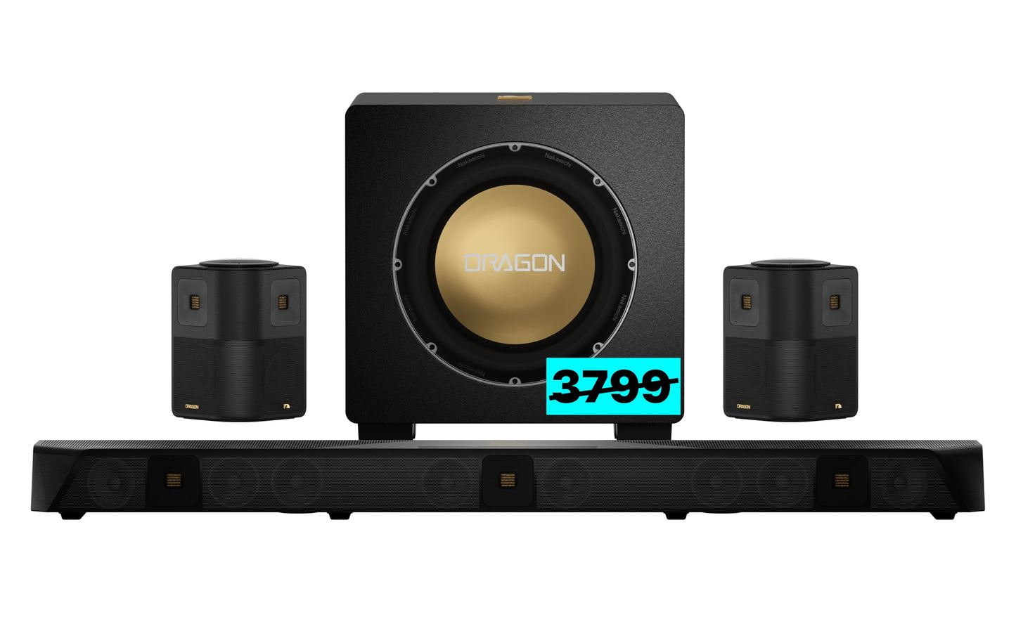 Nakamichi Dragon 11.1.6 Ch Surround System w Dolby Atmos/DTS:X Pro (Pro Cinema Engine), HiFi AMTs, Reference 12" Sub, Bipolar Surr, 6 Discrete Height Ch, 3000 Watts Max Output. AVR Grade Soundbar