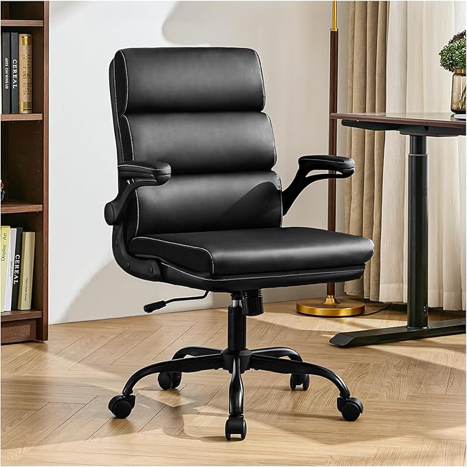 Office Chair Adjustable Desk Chair Mid Back Executive Comfortable Bonded Leather Ergonomic Back Support Home Computer Chai...