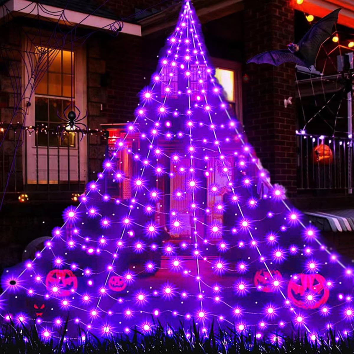 Halloween Decorations Spider Web Lights, 280 LED 19.85Ft*14.76Ft Purple Giant Led Spider Web Light with 8 Modes Purple Spider Web Lights for Patio, Garden, Haunted House Décor