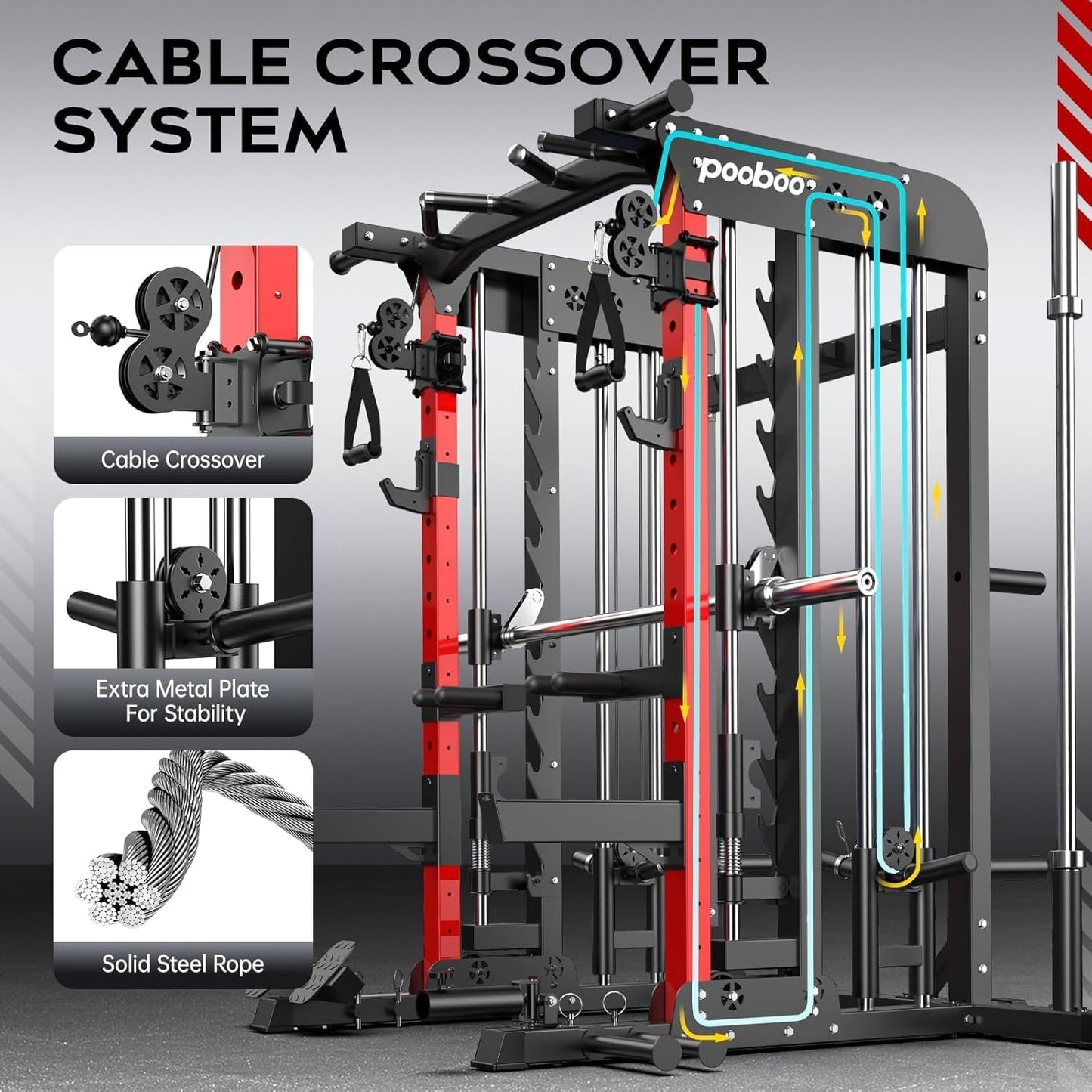 pooboo Multi-Functional Machine Power Cage, 2000LB Squat Rack, LAT-Pull Down System, Dual Pulley Cable Crossover System, Home Gym Workout Machine with Strength Training Attachments (P43 Pro Max)