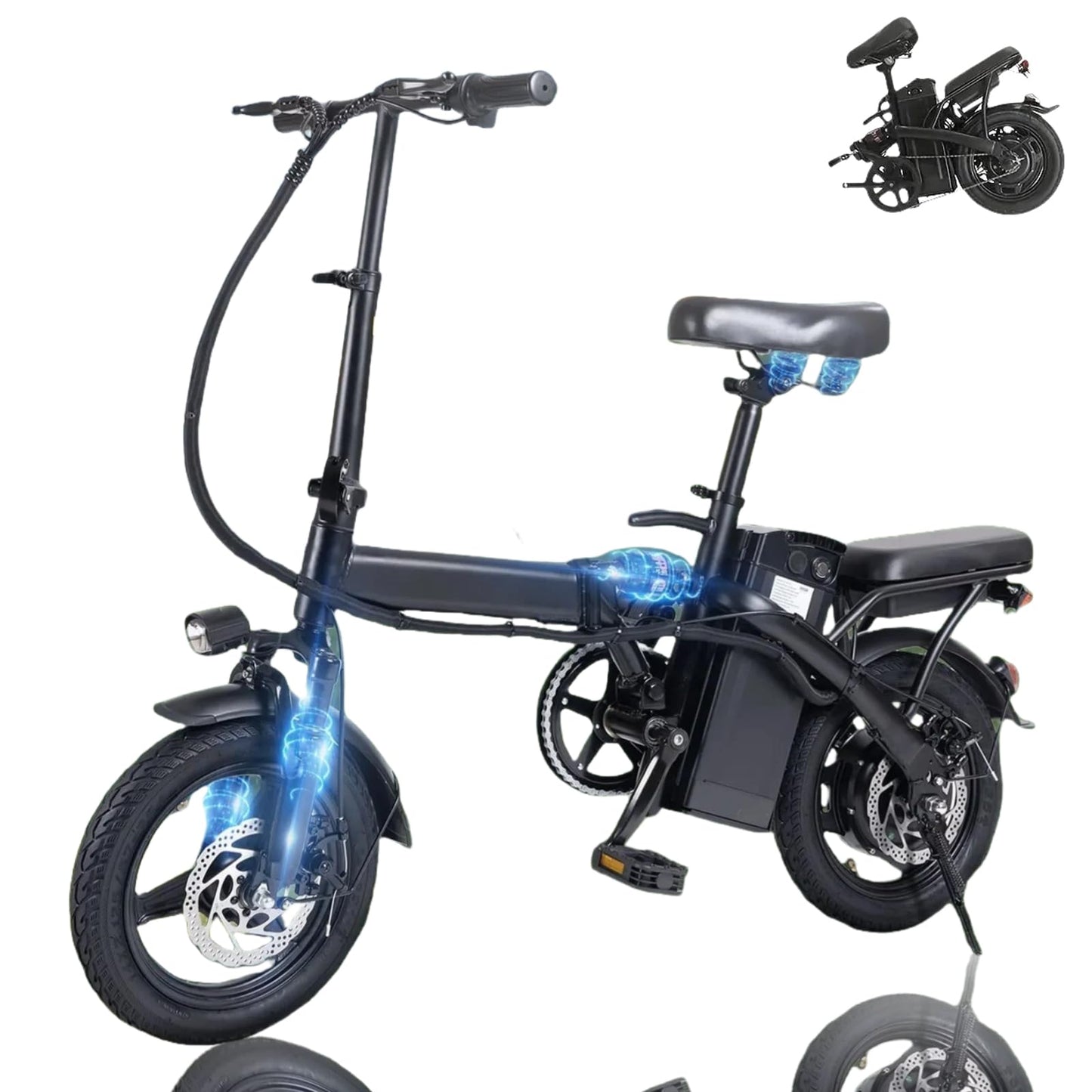 Electric Bike for Adults, Peak 500W Brushless Motor Folding, 48V12AH Removable Battery, 23MPH Ebike with 35 Miles Range & PAS Mode, 14" Adults Electric Bicycles Commuting -Certified e Bike (T1 Black)