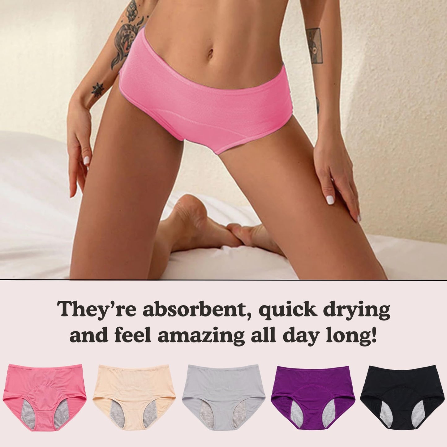 Everdries Washable & Reusable Incontinence Underwear for Women Over 60 - Leakproof, Discreet, Absorbent, Machine-Washable Panties (Original, M, Pack of 5)