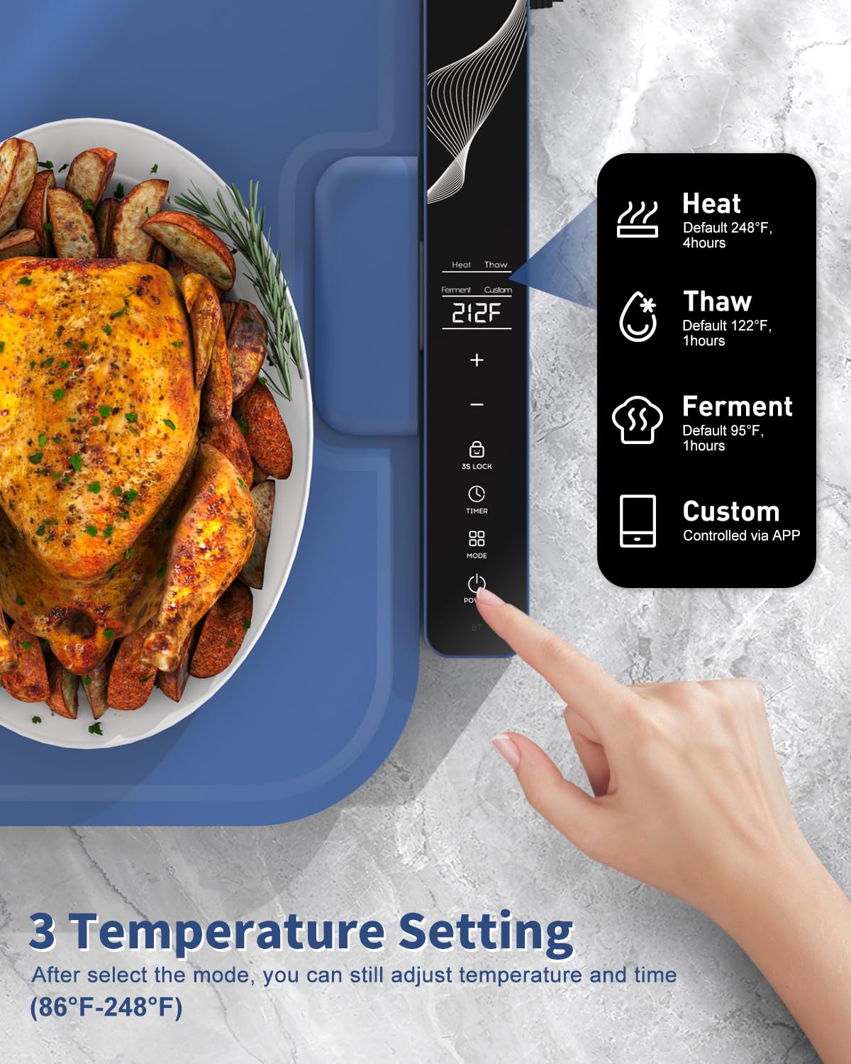 Food Warming Mat Extra Large 37"x15" with APP Control, Electric Warming Tray Adjustable Temp 99 Hour Timer Dishwasher Safe, Warming Mat for Food, Roll Up Portable Food Warmers for Parties Buffet