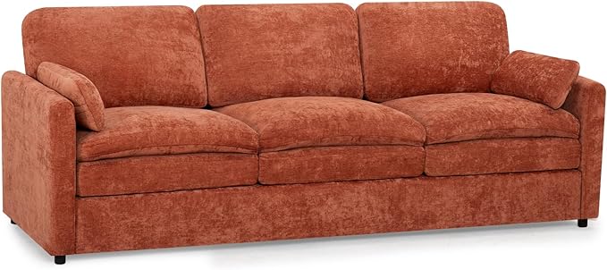 ACMEASE 89” Chenille Sofa w/Arm Pillows, Upholstered 3-Seater Sofa w/Comfortable Back Cushions, Modern 3 Seats Couch w/High-Density Foam for Living Room, Apartment, Office, Orange