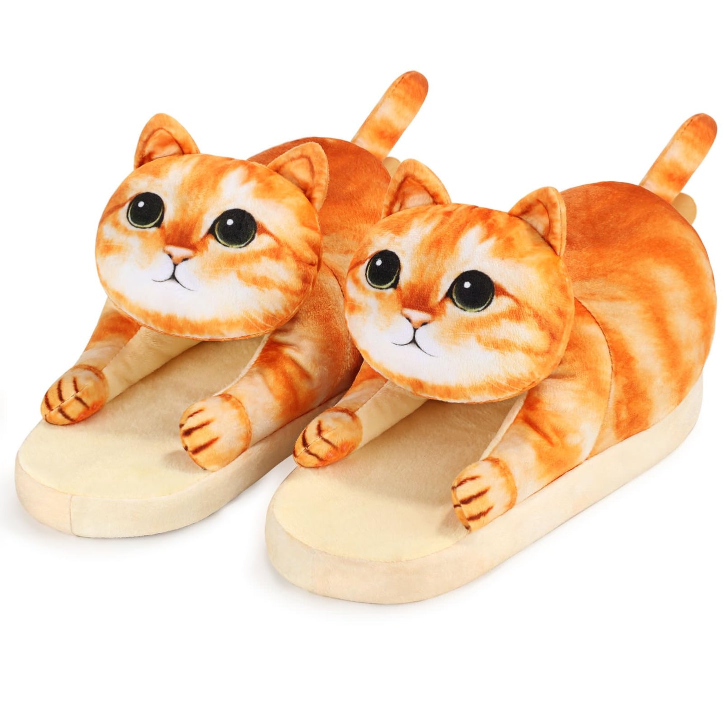 Infaccial Fuzzy Orange Cat Slippers for Women Indoor and Outdoor, Funny Animal House Shoes with Soft Memory Foam,Comfy Plush Warm Slip-on Slippers,Birthday Gifts for Cat Lover