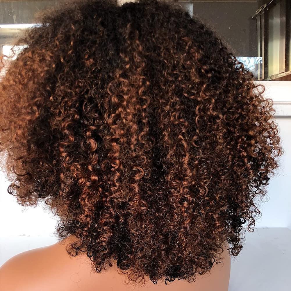 200% Density Ombre Human Hair Wigs Afro Kinky Curly Two Tone Wig With Bangs Brazilian Virgin Human Hair Machine Scalp Top Ombre