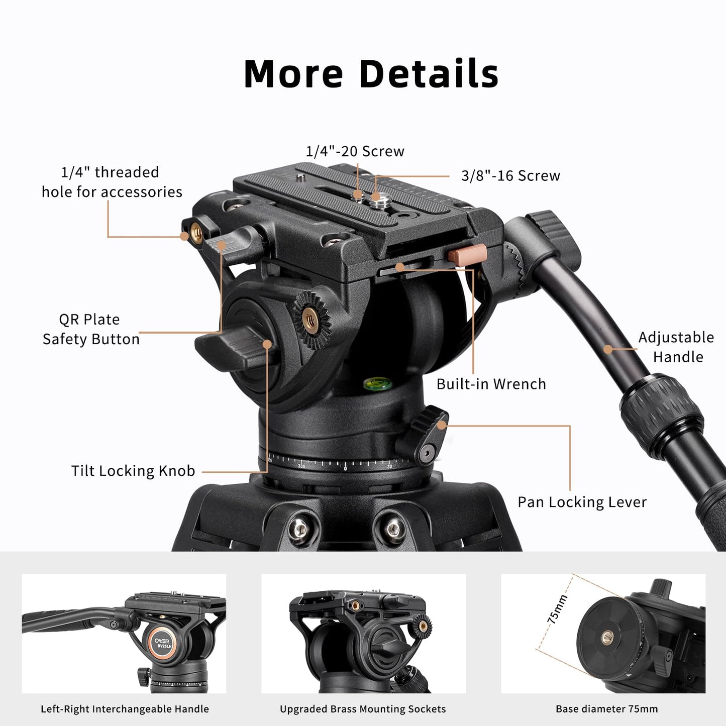 Cayer BV25LH Video Tripod System, 74 inch Carbon Fiber Professional Heavy Duty Camera Tripod Kit, Twin Tube Tripod Leg with Fluid Drag Head, 2 Pan Bar Handles, Max Loading 17.6LB