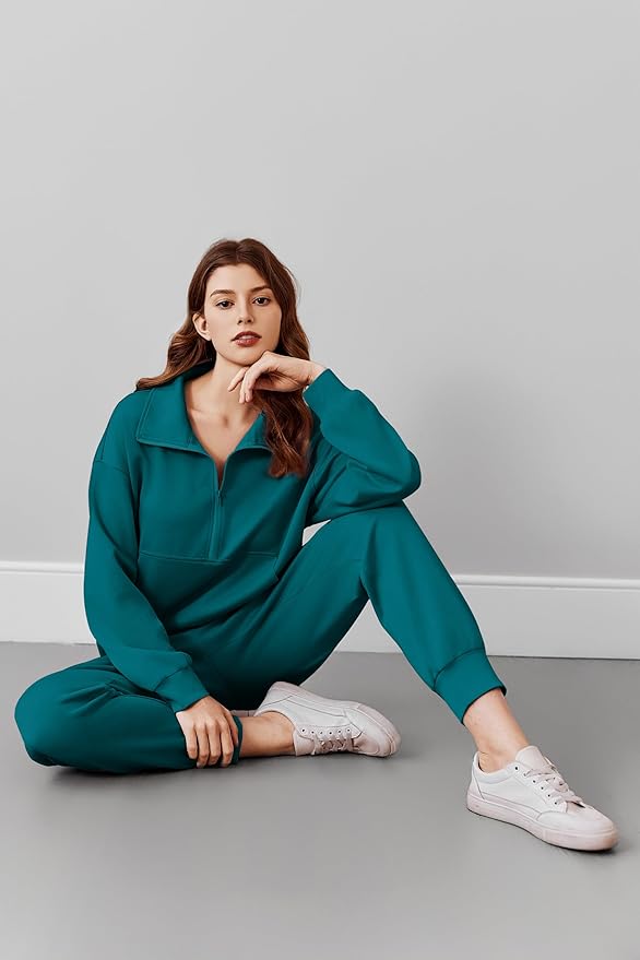 PINSPARK 2 Piece Sets for Women 2025 Fall Travel Outfits Long Sleeve Tracksuit Joggers Sets Half Zip Sweatsuit Matching Set