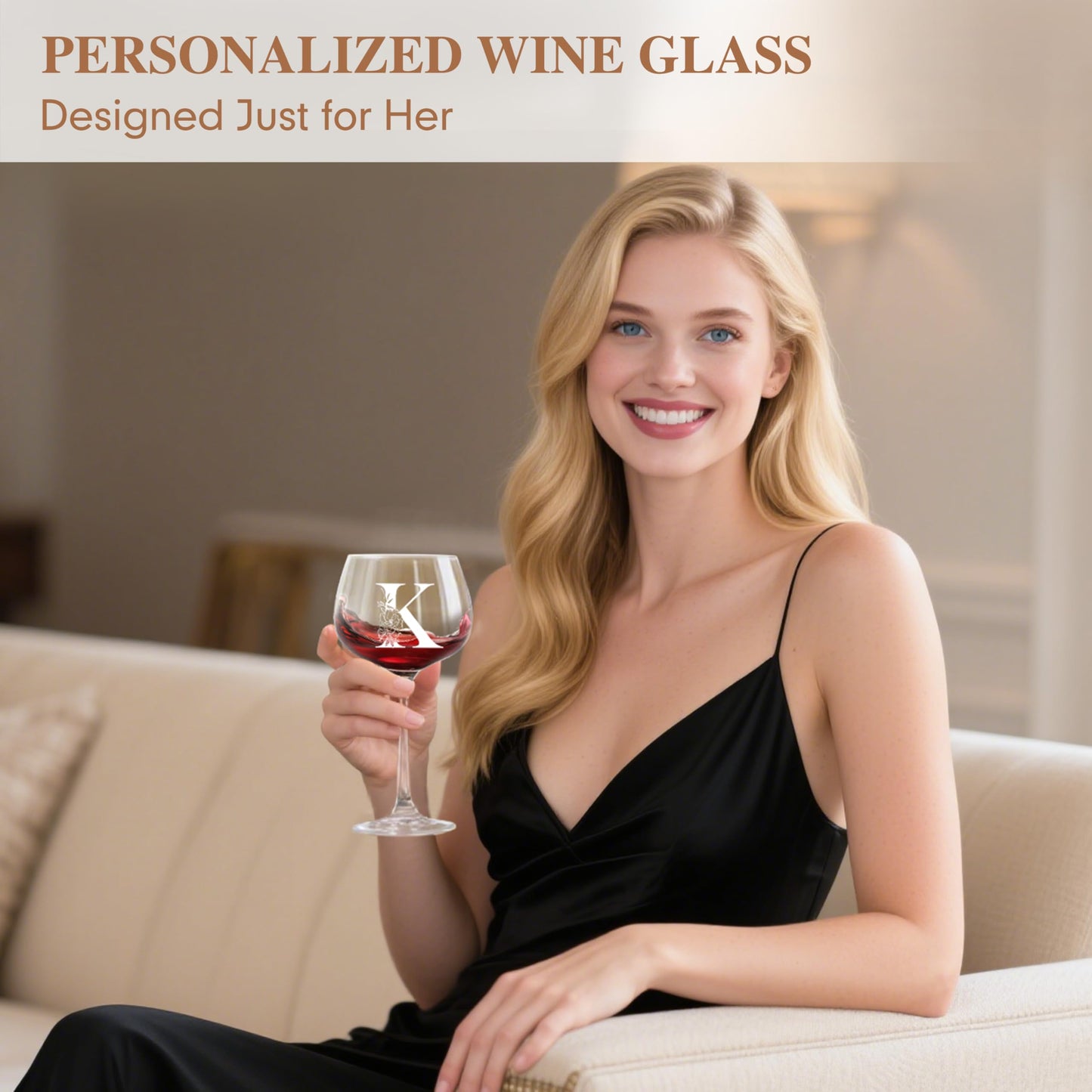 Personalized Gifts for Women - Customized Gift A-Z Wine Glass, Unique Birthday Gifts for Women, Christmas Basket Gift for Her, Mom, Wife, Sister, Friend, Nurse（K）