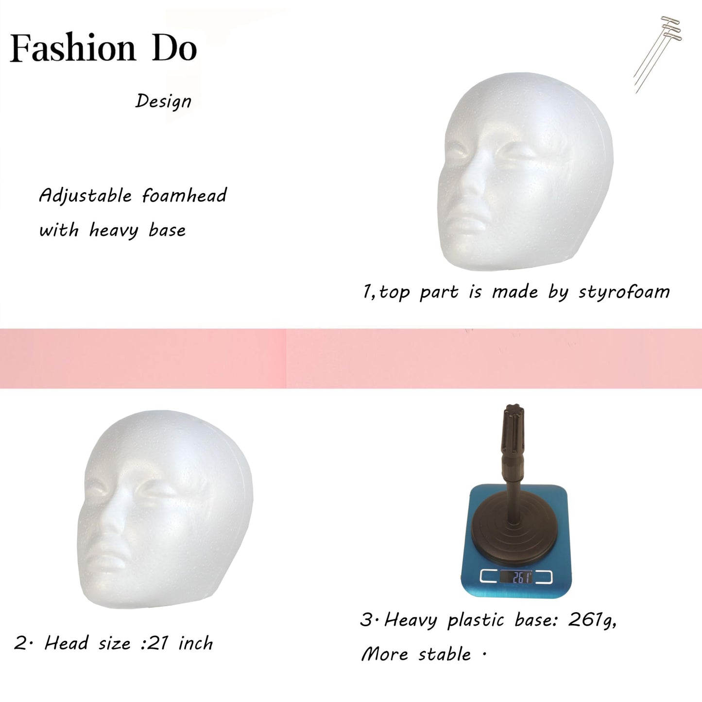 FASHION DO 2 PACKS Adjustable wig or hat styrofoam mannequin head holder stand (13   to 17   )