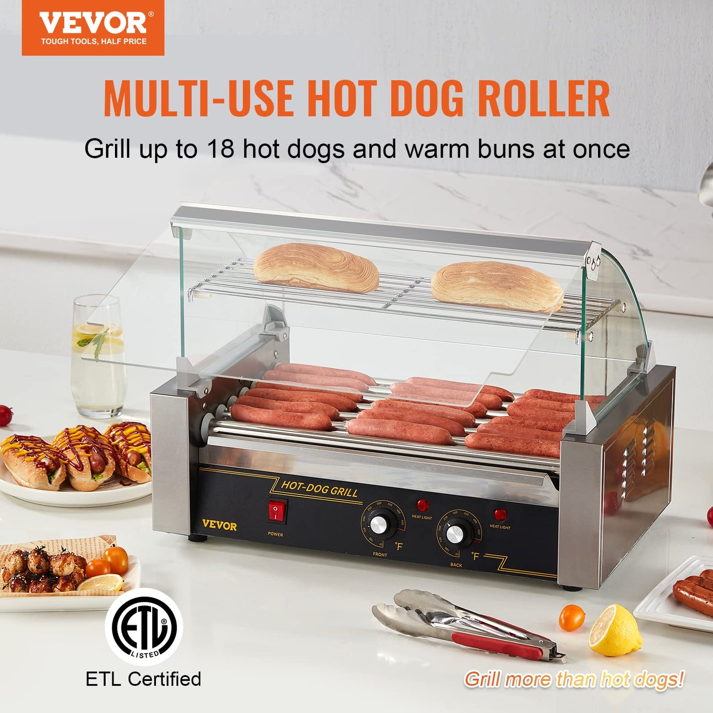 VEVOR Hot Dog Roller 7 Rollers 18 Hot Dogs Capacity 1050W Stainless Sausage Grill & Commercial Popcorn Machine, 8 Oz Kettle, 850 W Countertop Popcorn Maker for 48 Cups per Batch