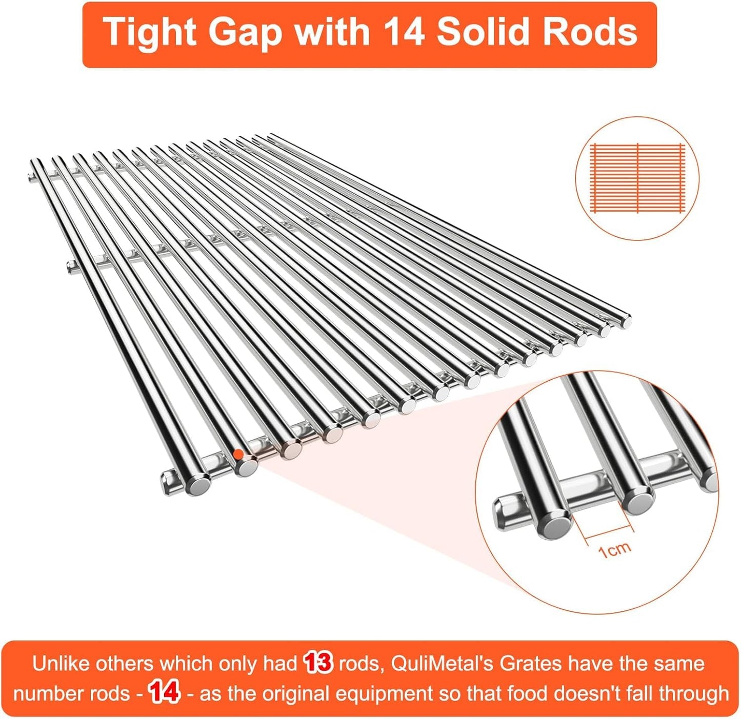 QuliMetal SUS304 9MM Grill Grates for Weber Genesis II E-410/E-415/E-435, Grill Parts for Genesis II/LX E-440 Series Gas Grills, 304 Stainless Steel Grill Grates Parts for Weber GS4 66089 66097