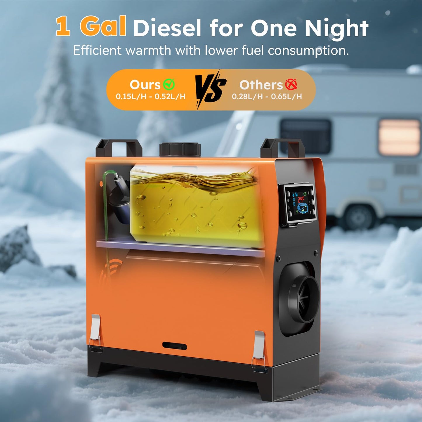 Diesel Heater 12V 8KW with 1.32 Gal Fuel Tank and Remote Control, All in One Air Heater for RV, Truck, Boat, Camper, Car (Orange)