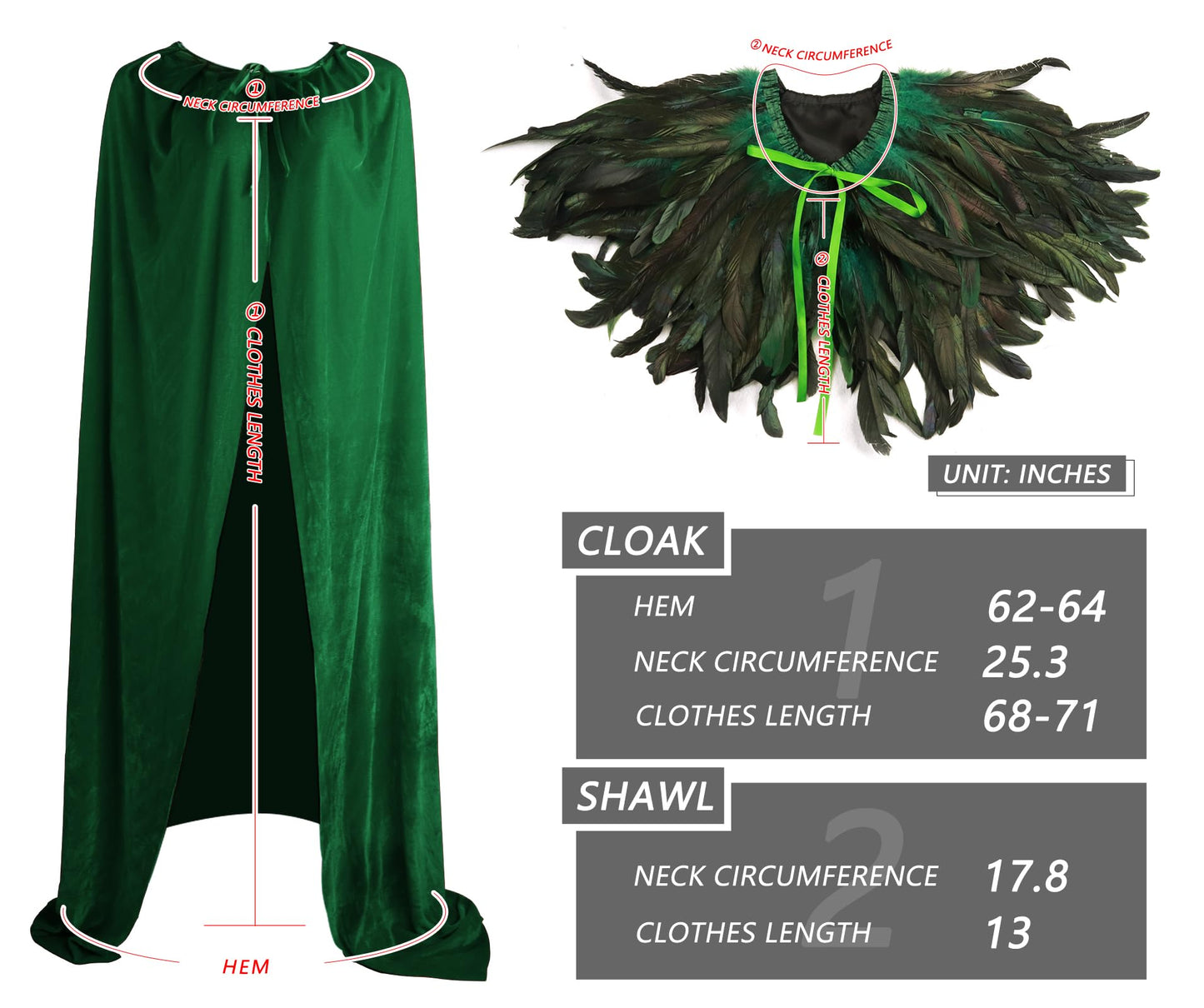Gothic Feather Shawl and Halloween Adult Velvet Classic Witch Costume Cloak
