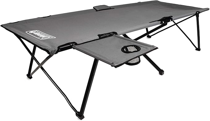 Coleman Pack-Away Big ‘n Tall Camping Cot with Removable Side Table, Extra Wide Cot Fits Adults up to 6ft 6in or 300lbs, C...