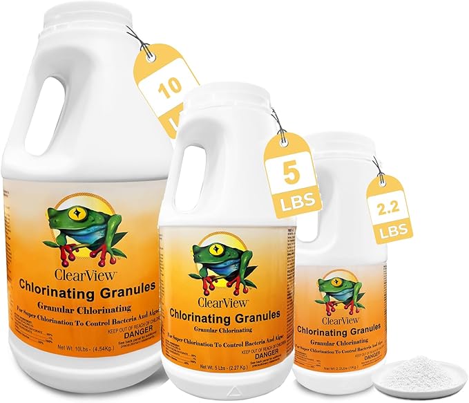 CLEARVIEW Chlorine Granules 2.2 Lbs for Swimming Pools, Pool Chlorine Shock Granular Sanitizer for Spas, Fast Dissolving Chlorinating Granules for Hot Tubs