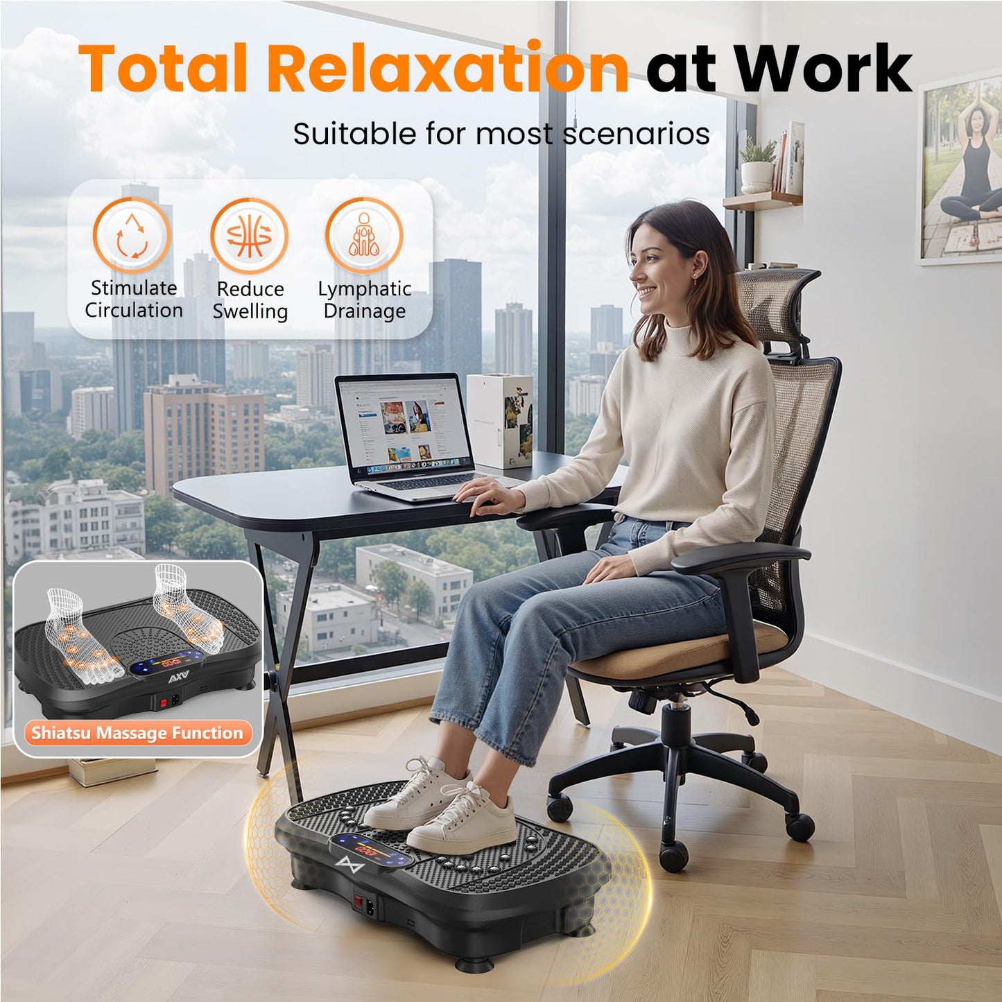 AXV Vibration Plate Fitness Platform Exercise Machine Vibrating Shaking Full Body Shaker Workout Vibrate Stand Shake Board Sport for Weight Loss Fat Burner for Gym Home Office