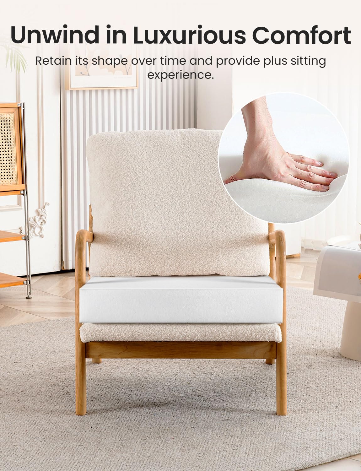 Mid Century Modern Accent Chairs for Living Room, 23” Wide Comfy Chair for Bedroom, Small Cozy Sherpa Reading Chairs for Adults, 108° Lounge Arm Chair Indoor with Detachable Cover, 5.5" Foam Cushion