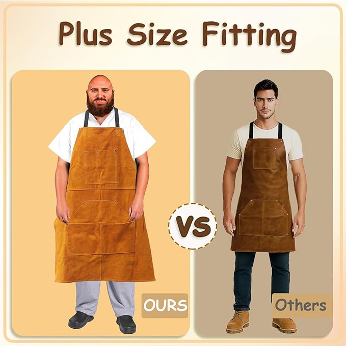 Urby Big and Tall Plus Size Work Apron: Flame Resistant Leather Welding Apron, Wood and Workshop Canvas. Butcher Rubber.