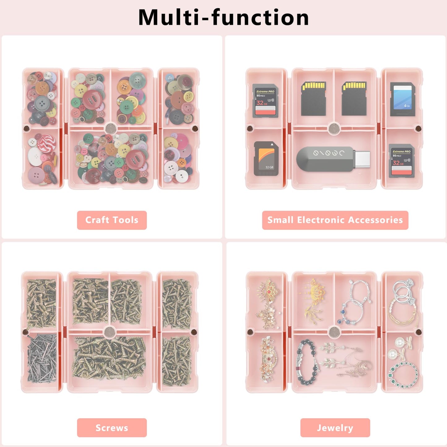 FYY 2 Pcs Daily Pill Organizer, 7 Compartments Portable Pill Case Travel Pill Organizer,[Folding Design] Pill Box for Purse Pocket to Hold Vitamins,Cod Liver Oil,Supplements and Medication-Pink+Navy