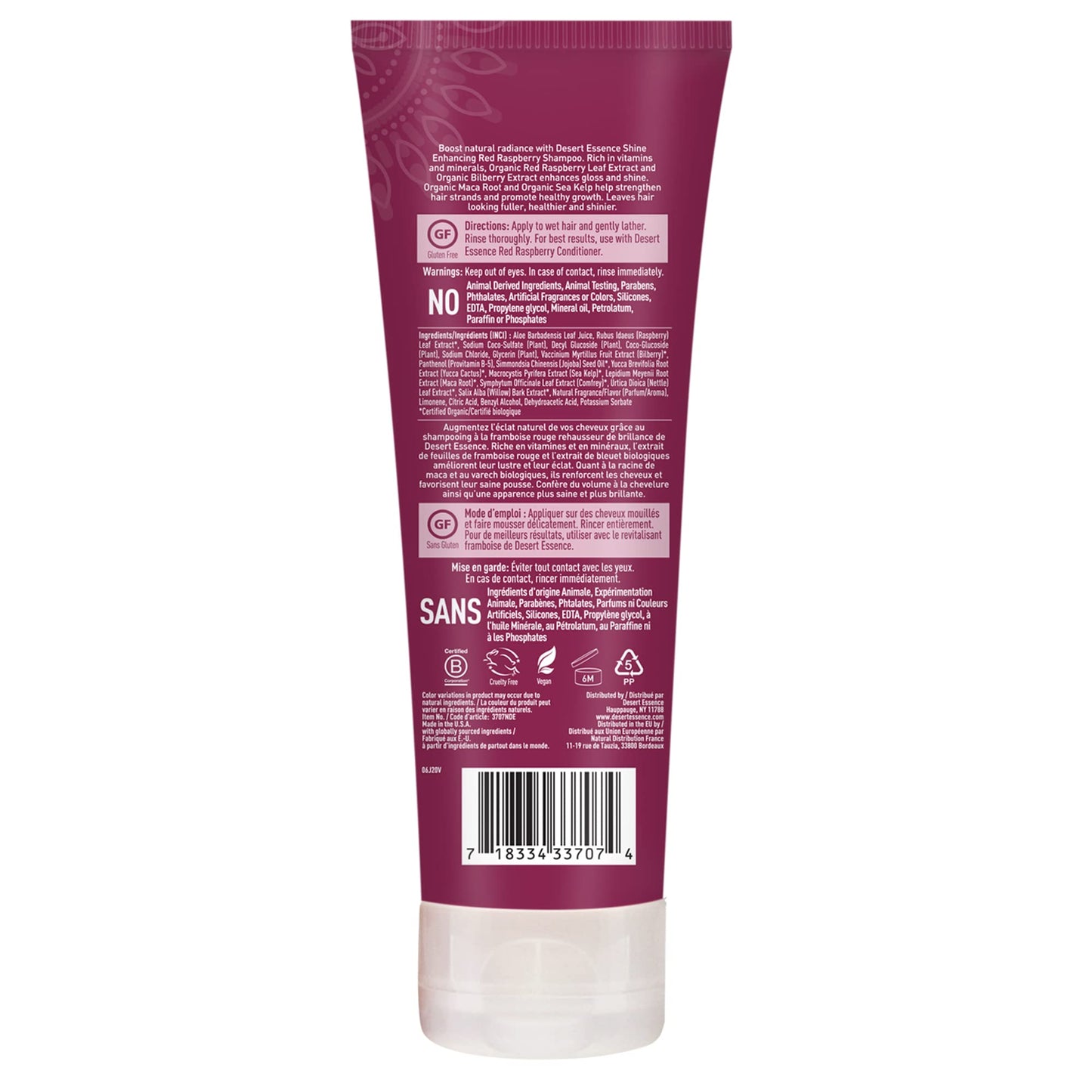 Desert Essence Red Raspberry Shampoo - 8 Fl Ounce - Gloss & Shine Enhancing - Strengthens Hair - Removes Everyday Pollutants - V