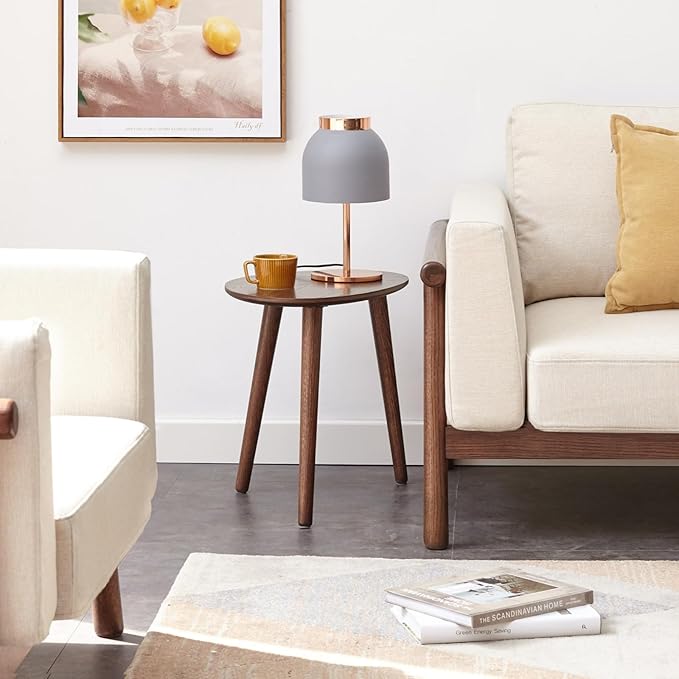 Vadisun Small Oval Coffee Table, 19.7'' Small Mid Century Modern End Table for Living Room, 100% Solid Oak Wood Side Table, Minimalist Display Center Table(Walnut Color, 19.68" Wx13.38 Dx17.71 H)