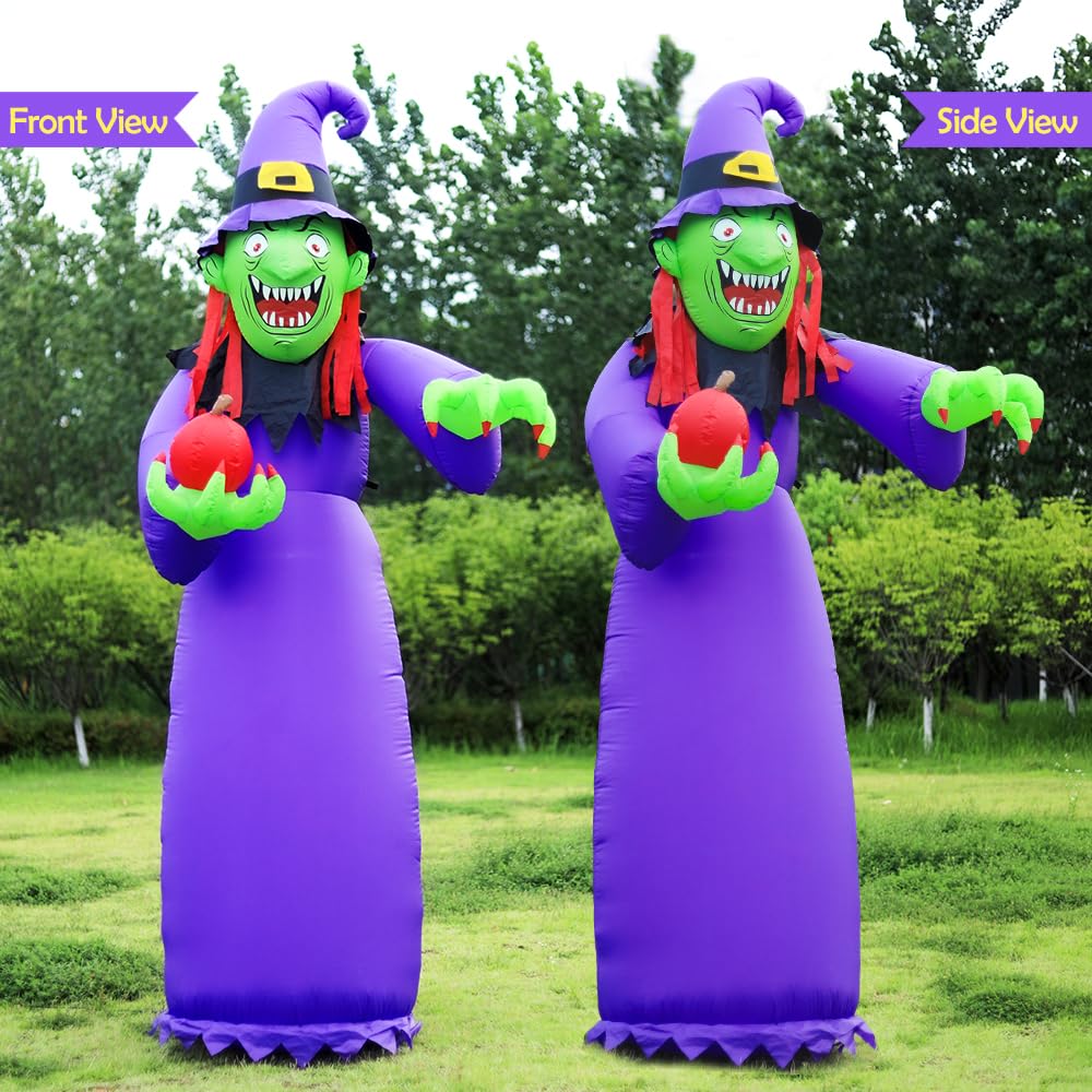 DomKom [Flame Light] 10FT Huge Halloween Inflatable Decoration Witch with Built-in LED Magic Lights, Gaint Holiday Blow Up Decoration for Scary Halloween Party Outdoor, Yard, Garden Lawn Huge Décor