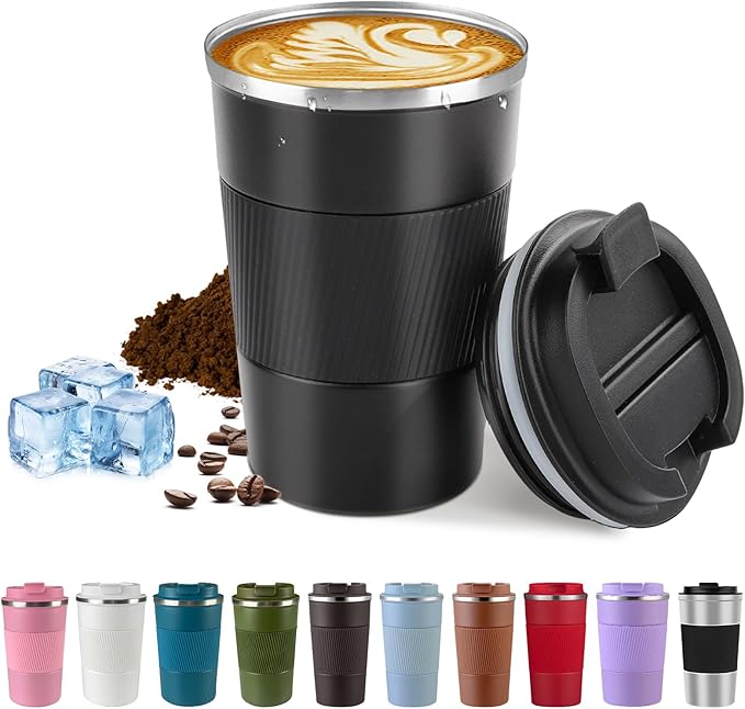 SPLMIFA Vacuum-Insulated Stainless Steel Travel Coffee Mug, Leak-Proof Reusable Coffee Cup with Lid - Keep Hot & Cold Drin...